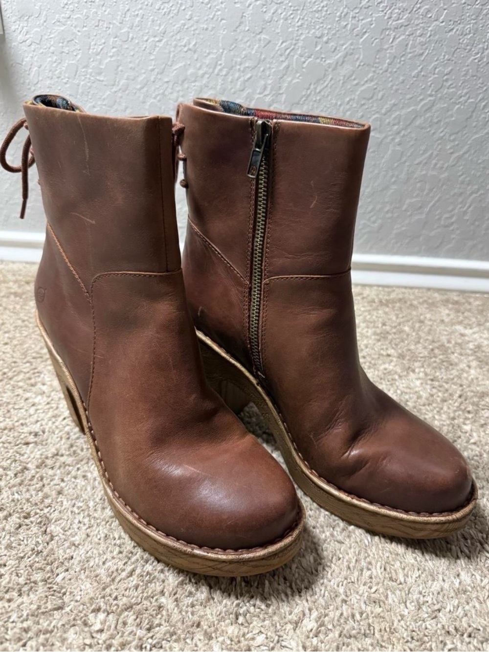 Born Cognac Leather Platform Ankle Booties